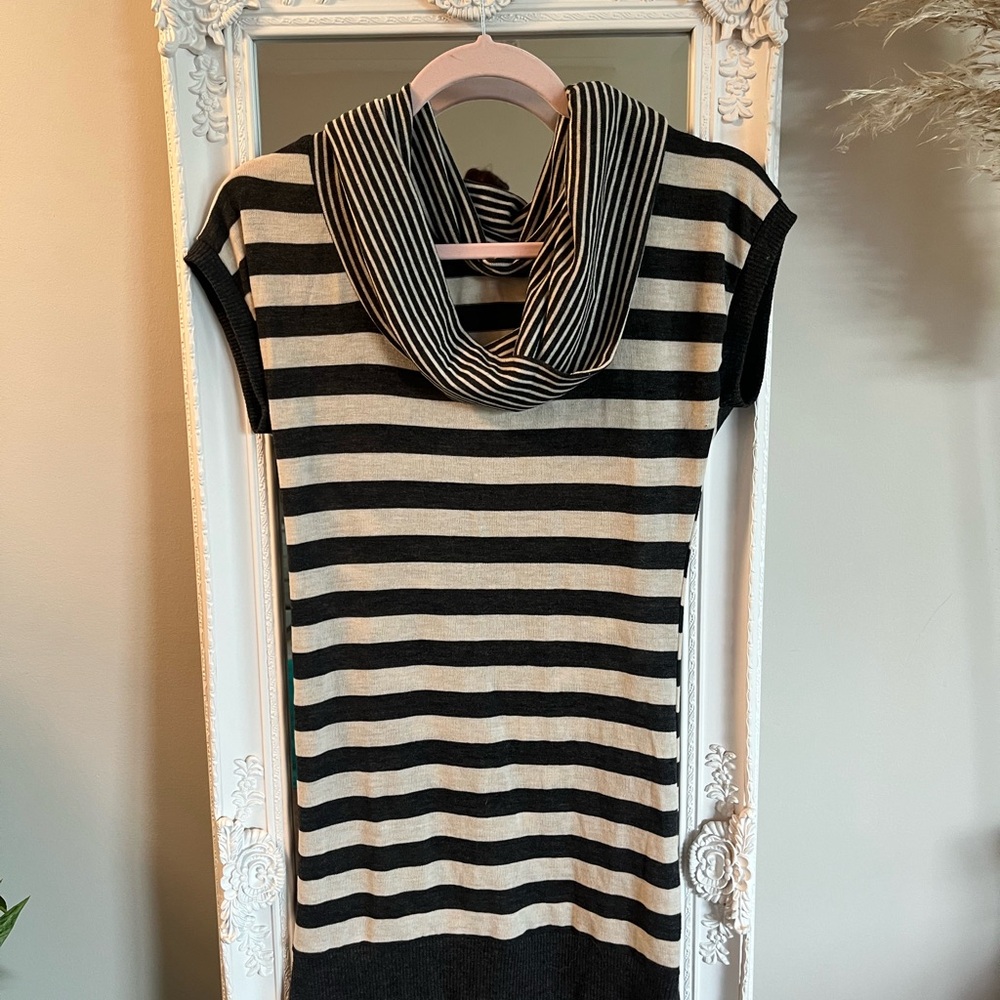 Striped Black and White Cowl Neck Top